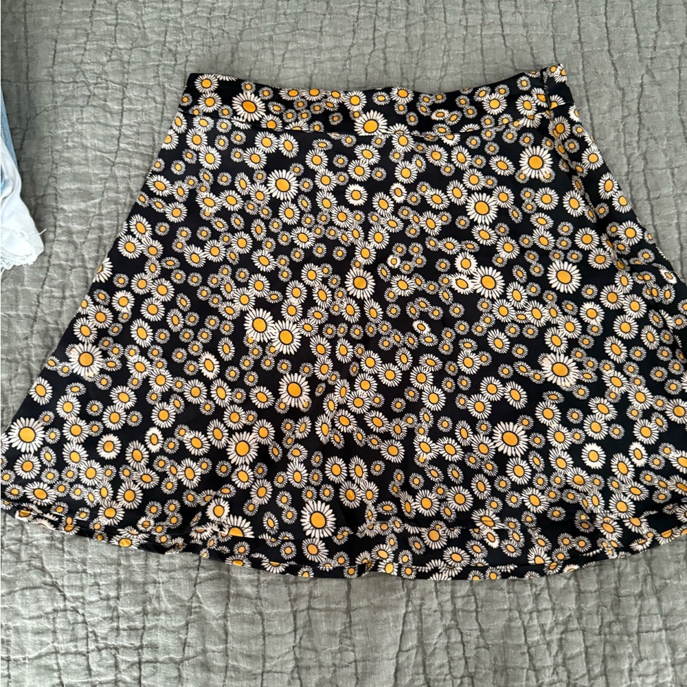 Free People Black and Cream A-Line Mini Skirt